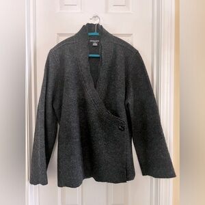 Deane & White Charcoal Gray Wool Wrap V-neck Collarless Jacket/Coat.